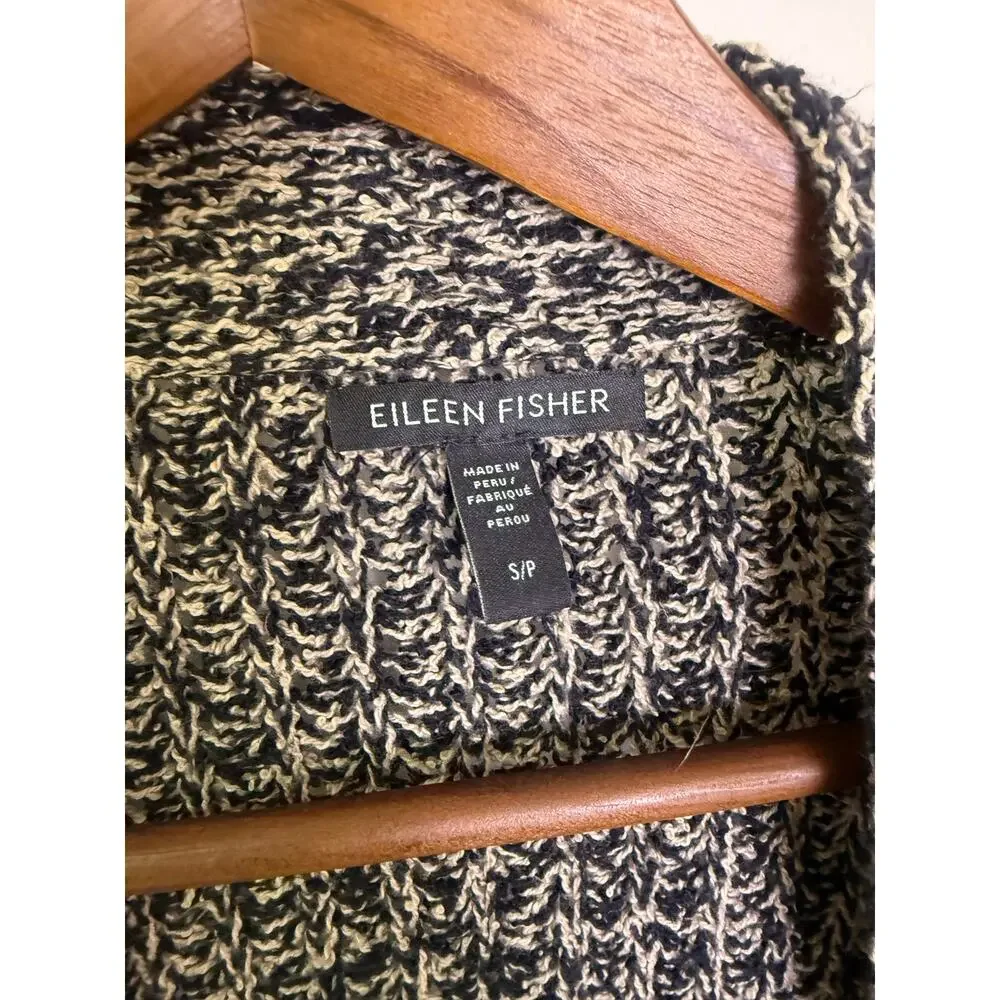 Eileen Fisher Organic Cotton Chenille Boyfriend Cardigan Sweater Black S $388